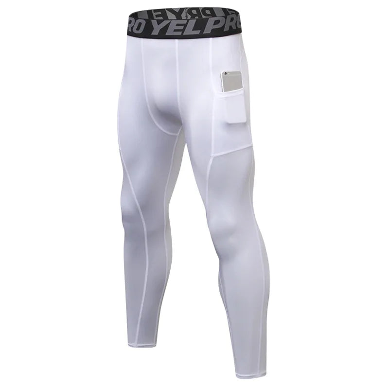 Men's Running Compression Tights with Phone Pocket - Athletic Leggings