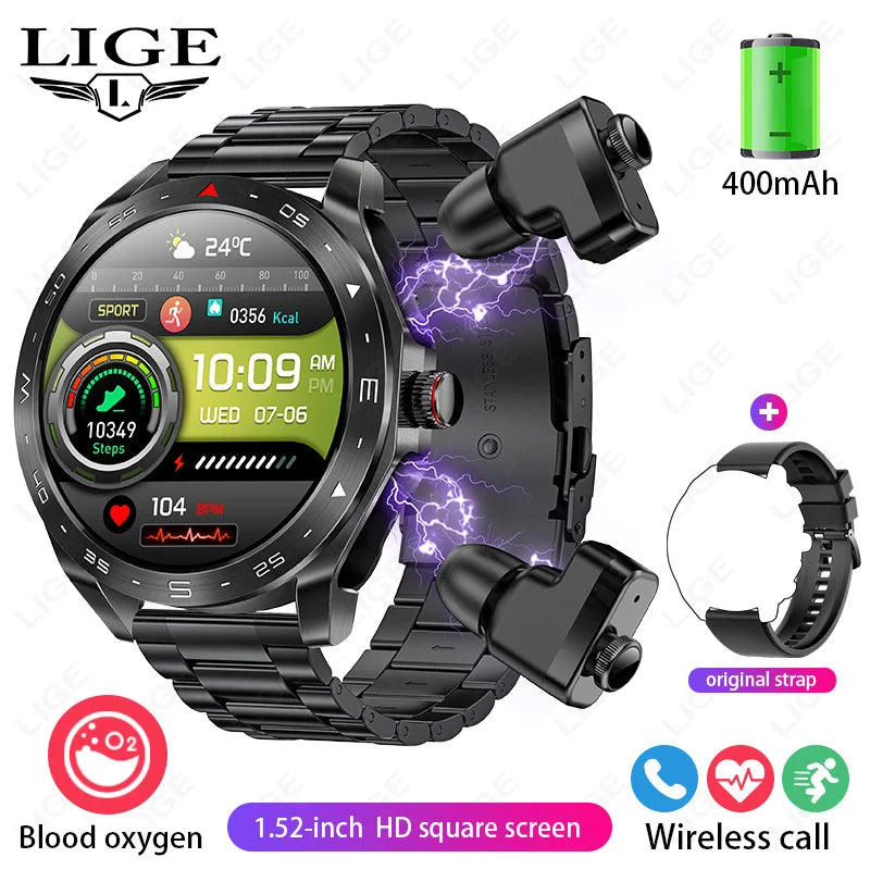 LIGE 2-in-1 Smart Watch with Earbuds - AMOLED Fitness Tracker
