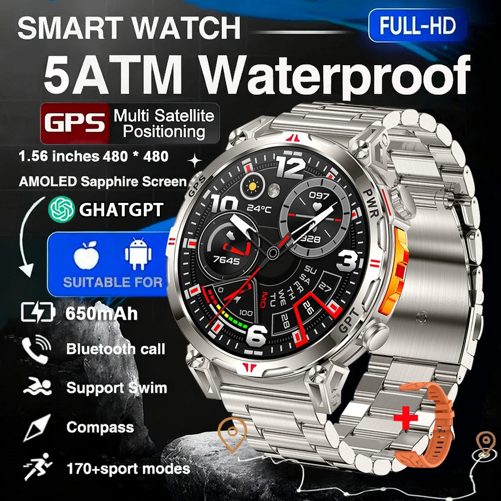 Military GPS Smart Watch - 5ATM Waterproof Rugged Tracker