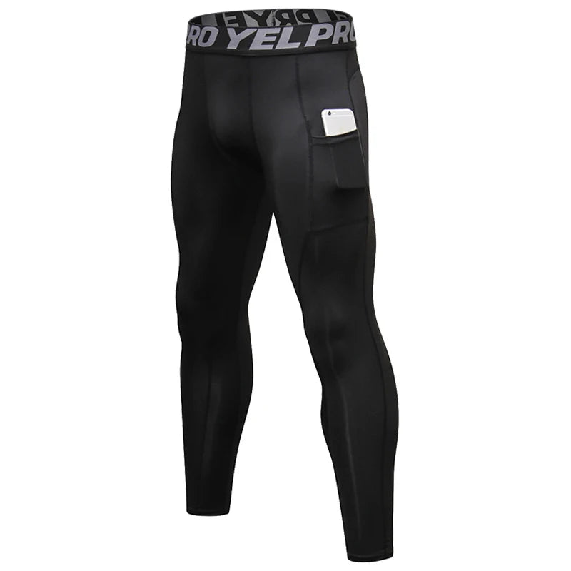 Men's Running Compression Tights with Phone Pocket - Athletic Leggings