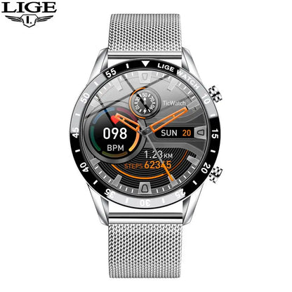 LIGE Luxury Steel Band Smart Watch - Full Touch Fitness Tracker