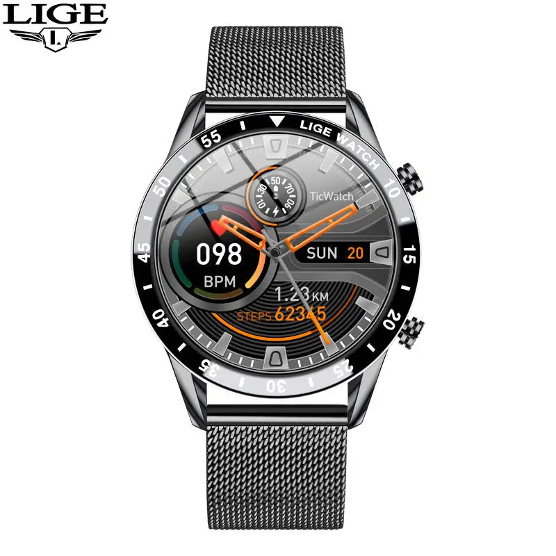 LIGE Luxury Steel Band Smart Watch - Full Touch Fitness Tracker