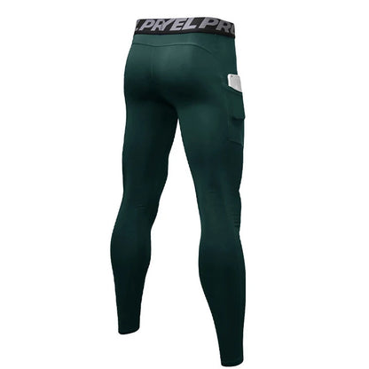 Men's Running Compression Tights with Phone Pocket - Athletic Leggings
