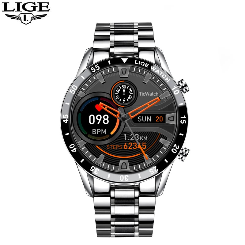 LIGE Luxury Steel Band Smart Watch - Full Touch Fitness Tracker