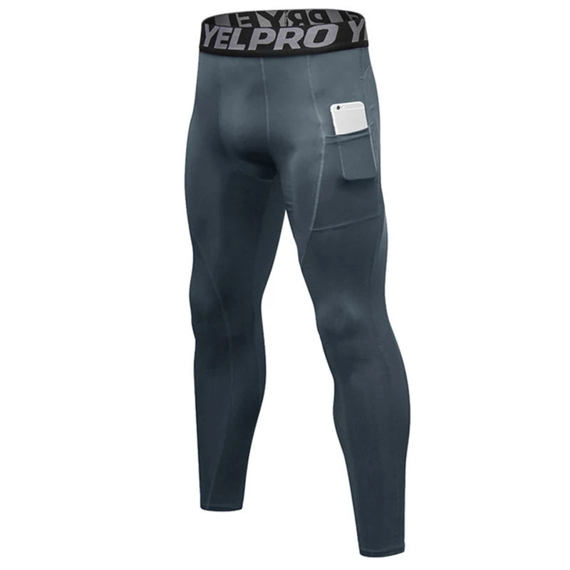 Men's Running Compression Tights with Phone Pocket - Athletic Leggings