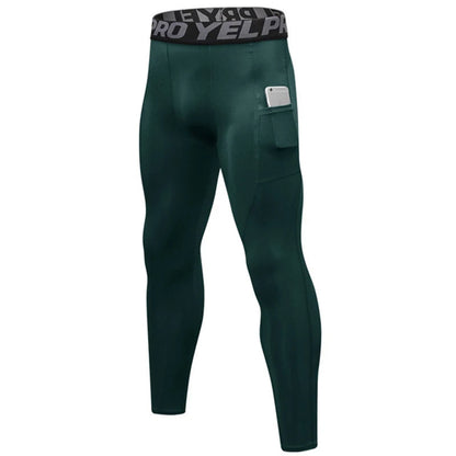 Men's Running Compression Tights with Phone Pocket - Athletic Leggings