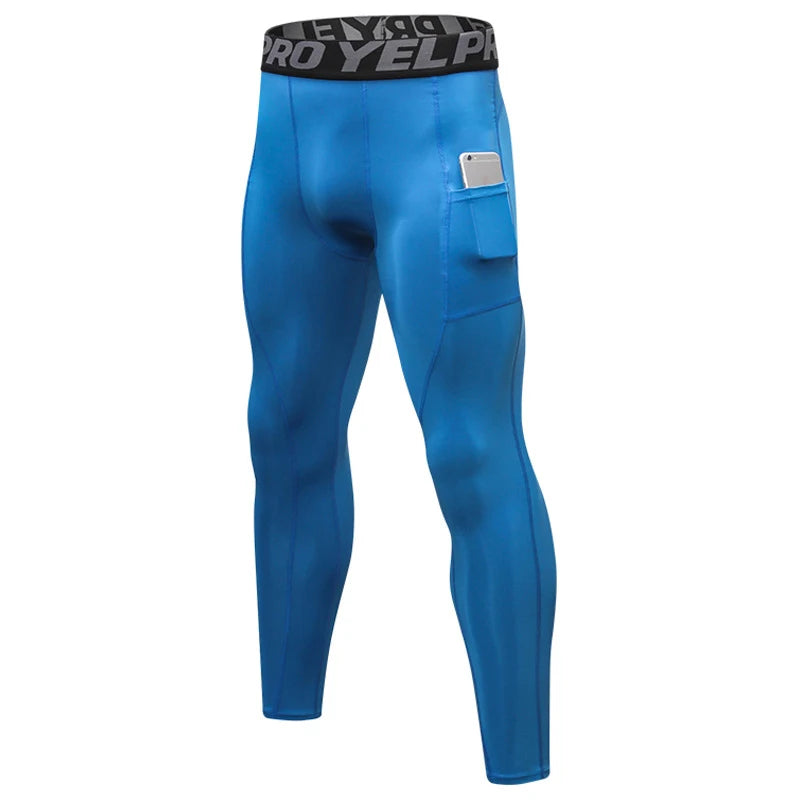 Men's Running Compression Tights with Phone Pocket - Athletic Leggings