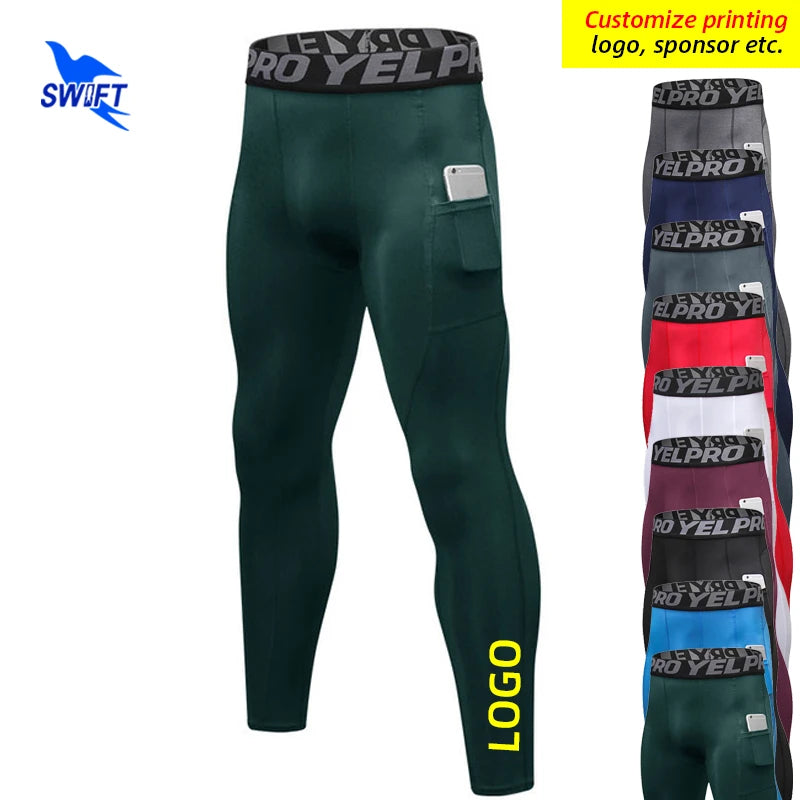 Men's Running Compression Tights with Phone Pocket - Athletic Leggings