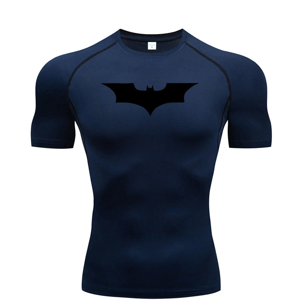 Men's Bat Print Compression Shirt - Performance Running & Gym T-Shirt