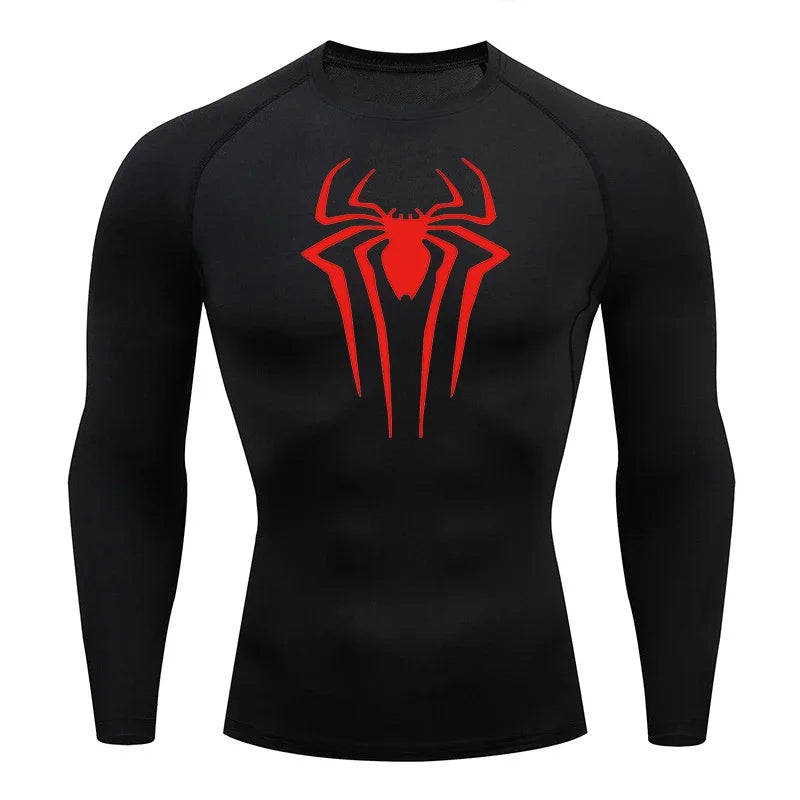 Men's Spider Print Long Sleeve Compression Shirt