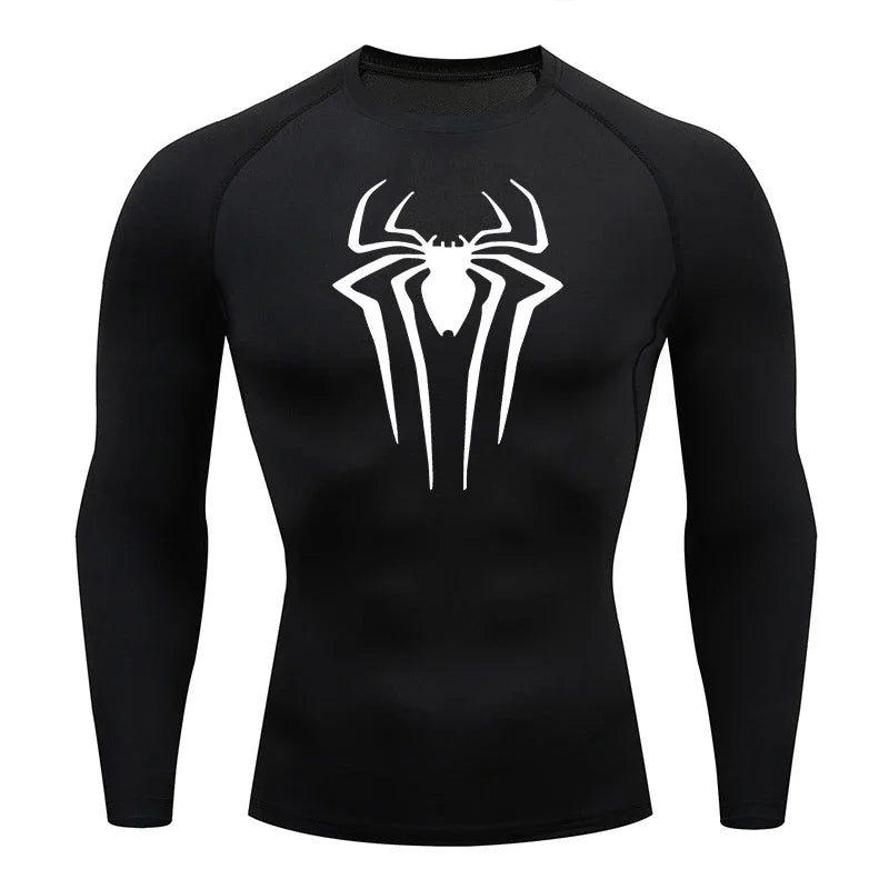 Men's Spider Print Long Sleeve Compression Shirt