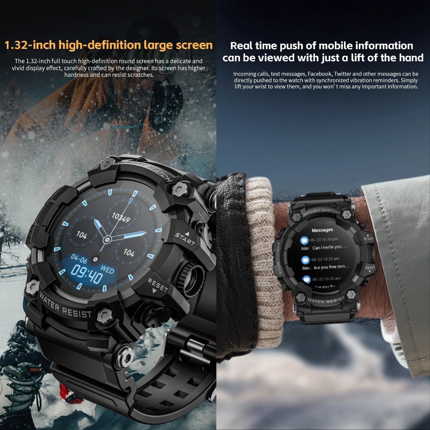 LOKMAT Attack-GT Rugged Smart Watch - Waterproof with Flashlight