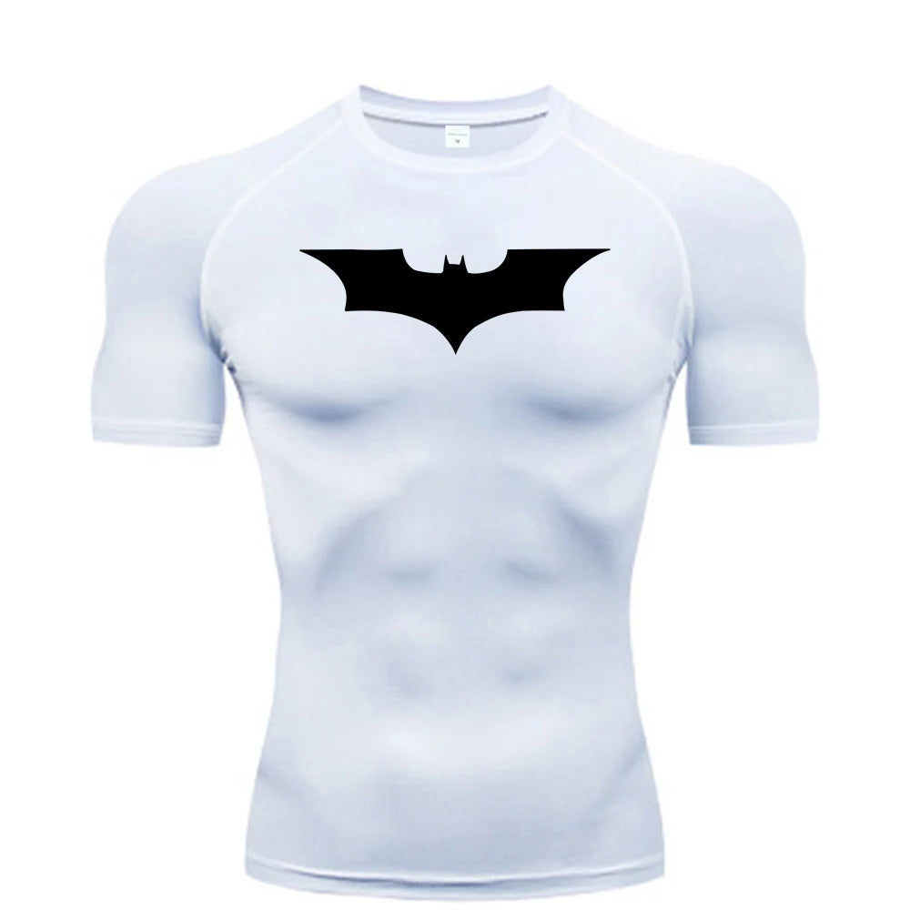 Men's Bat Print Compression Shirt - Performance Running & Gym T-Shirt