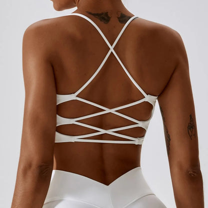 Cross-Back Strappy Sports Bra - Padded Low-Impact Yoga Top