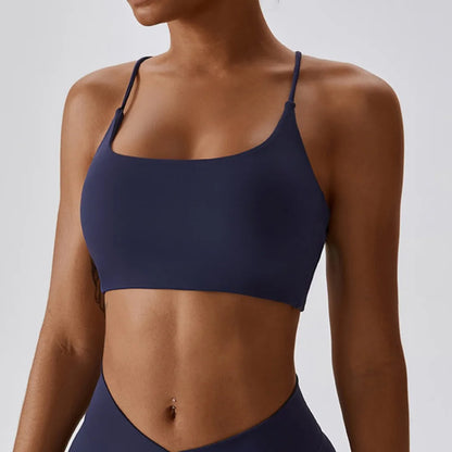 Cross-Back Strappy Sports Bra - Padded Low-Impact Yoga Top