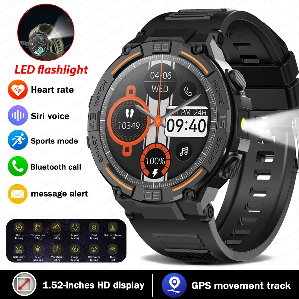 Military Rugged Smart Watch - HD Screen with Flashlight