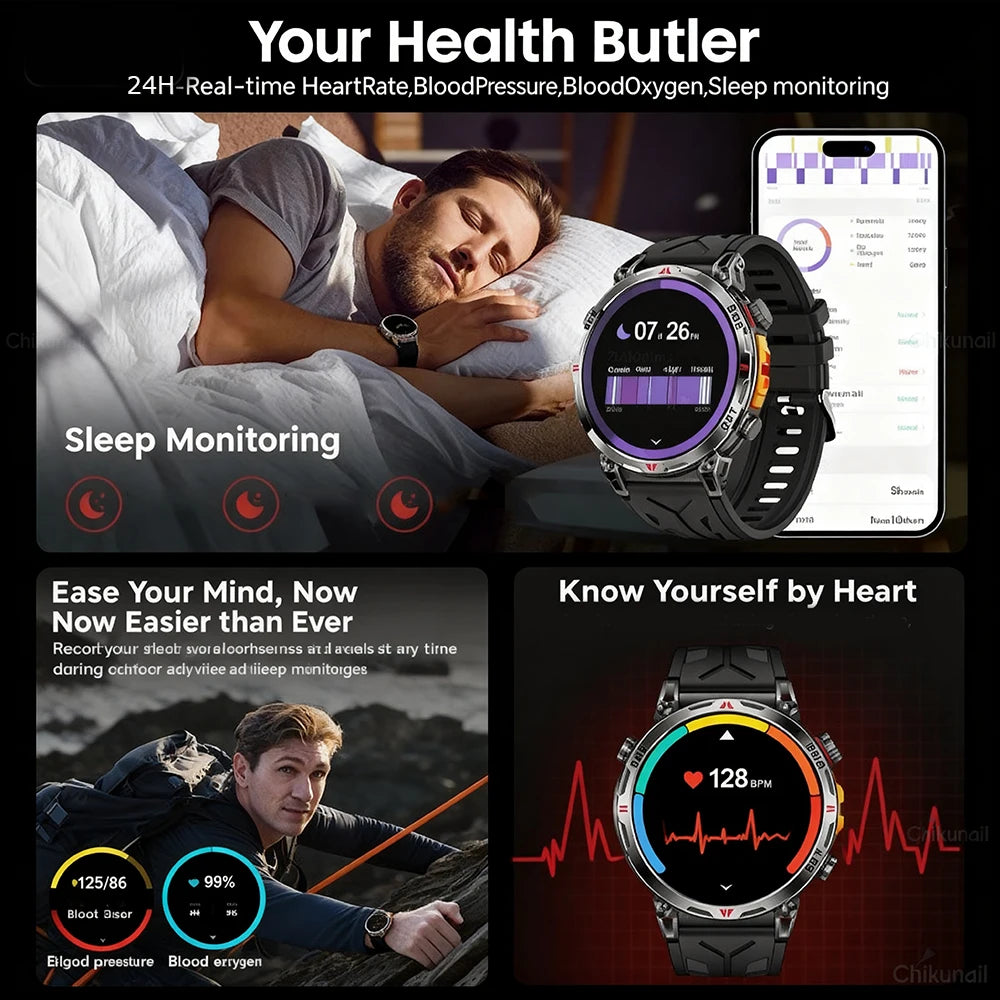 Military GPS Smart Watch - 5ATM Waterproof Rugged Tracker