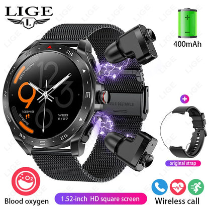 LIGE 2-in-1 Smart Watch with Earbuds - AMOLED Fitness Tracker