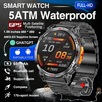 Military GPS Smart Watch - 5ATM Waterproof Rugged Tracker