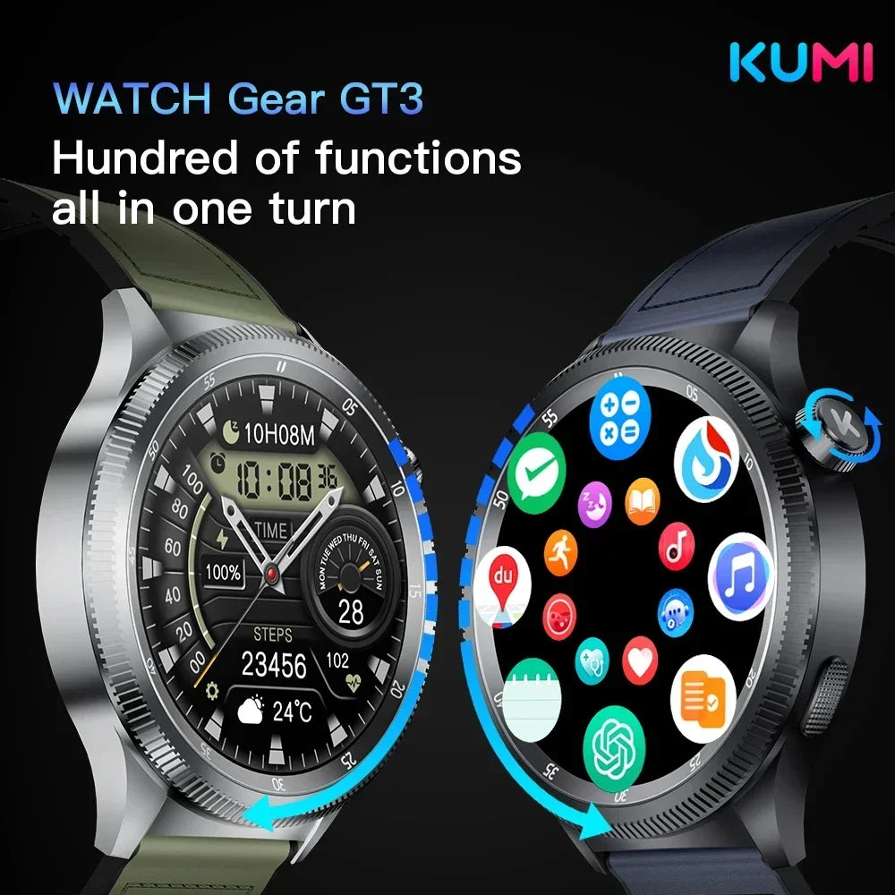 KUMI Gear GT3 AMOLED Smart Watch - AI Voice and Bluetooth Calling