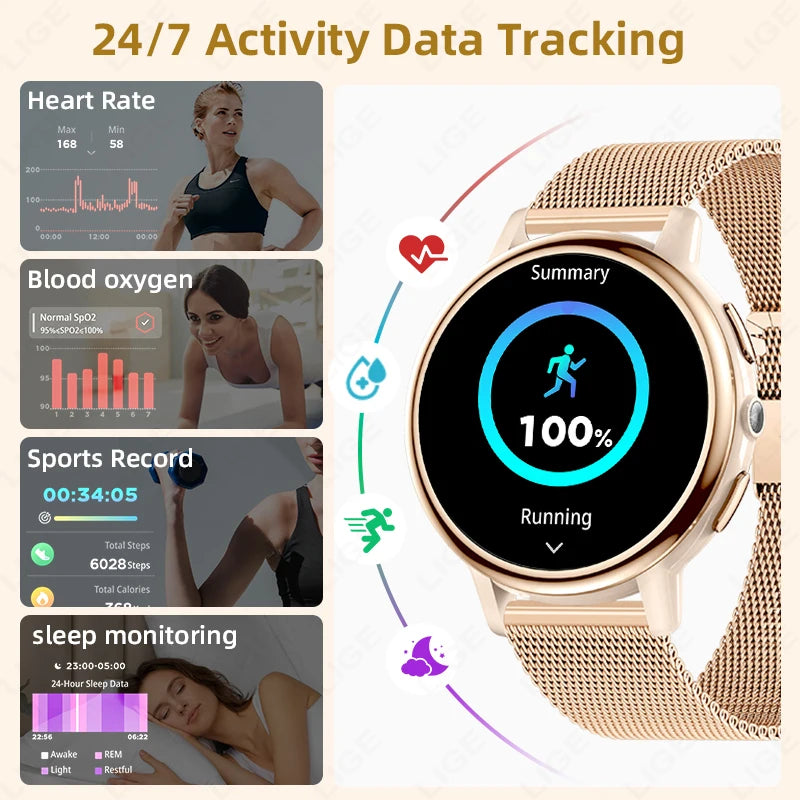 1.26 inch AMOLED Smart Watch for Women - Waterproof Fitness Tracker