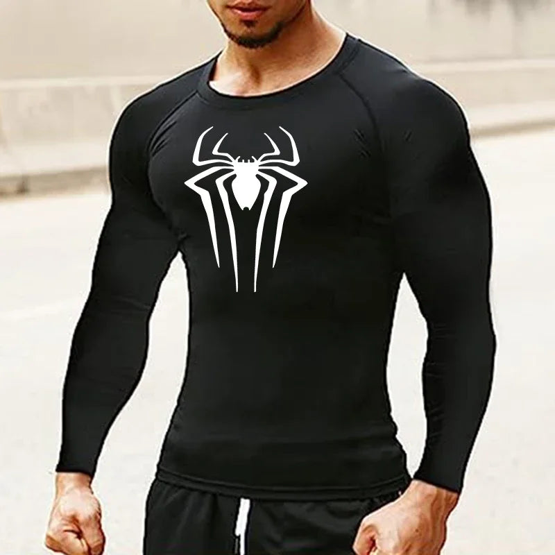 Men's Spider Print Long Sleeve Compression Shirt