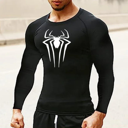 Men's Spider Print Long Sleeve Compression Shirt