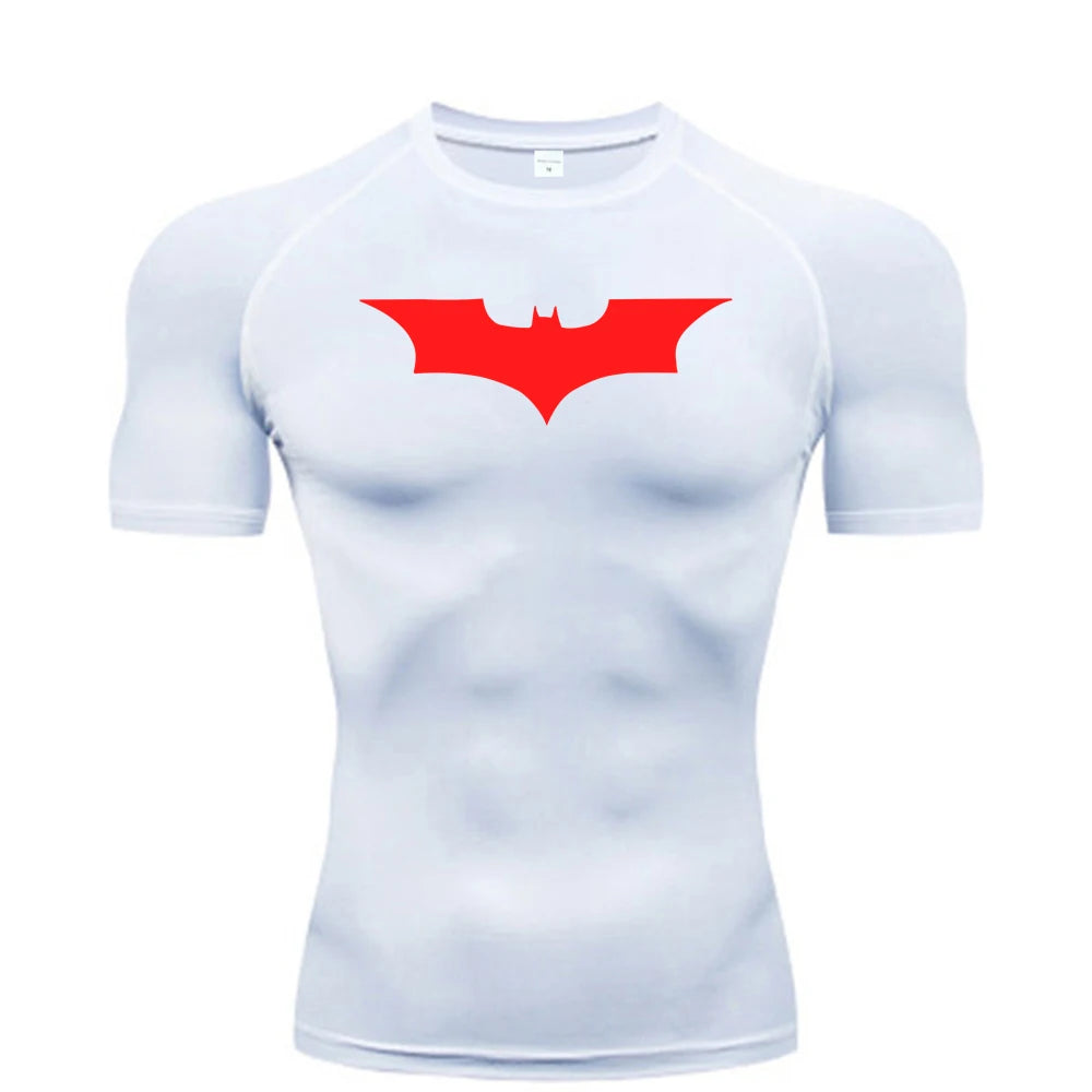 Men's Bat Print Compression Shirt - Performance Running & Gym T-Shirt