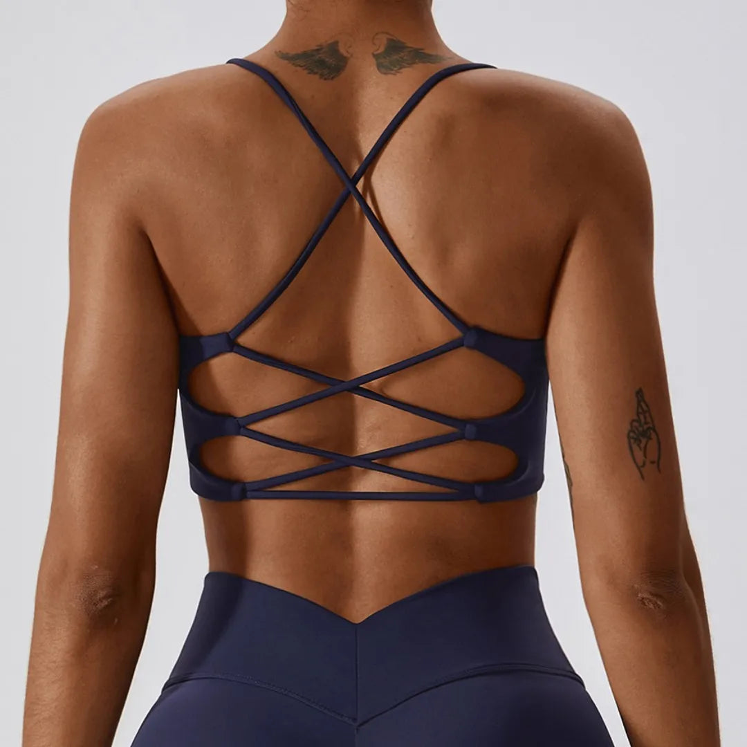 Cross-Back Strappy Sports Bra - Padded Low-Impact Yoga Top