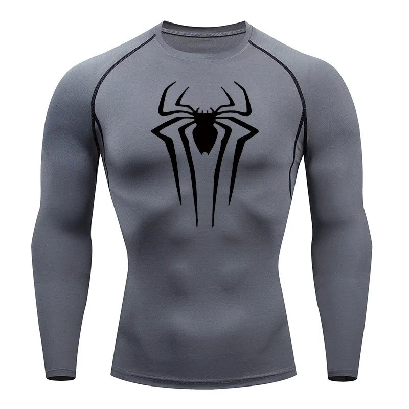 Men's Spider Print Long Sleeve Compression Shirt
