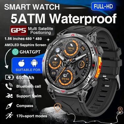 Military GPS Smart Watch - 5ATM Waterproof Rugged Tracker