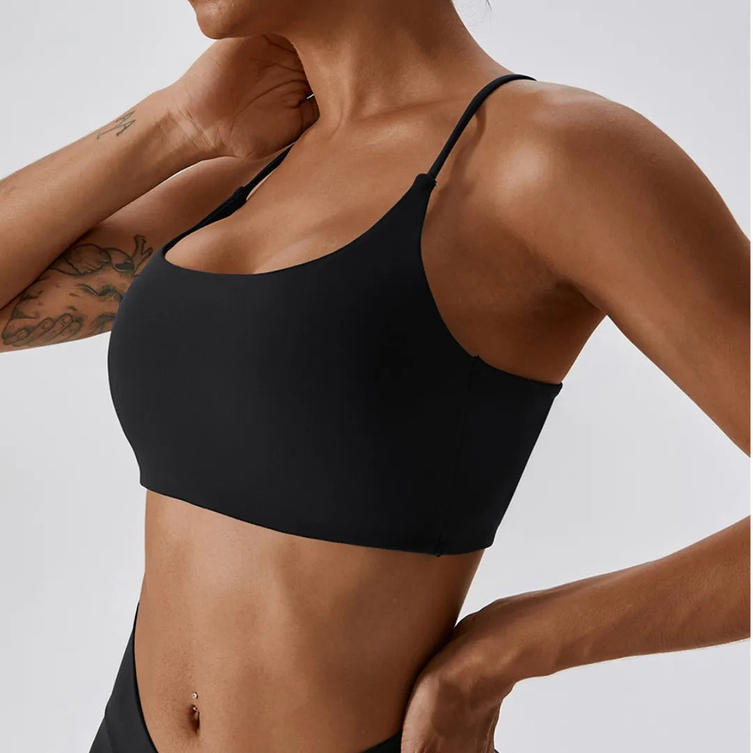 Cross-Back Strappy Sports Bra - Padded Low-Impact Yoga Top