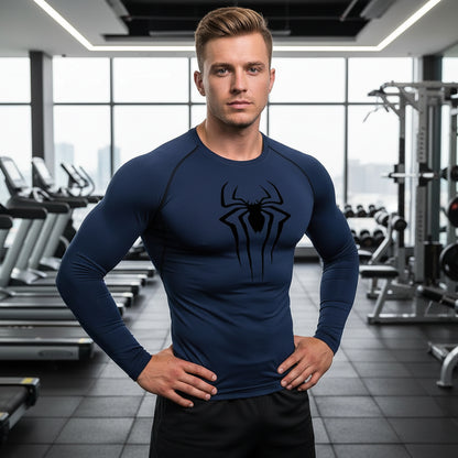 Men's Spider Print Long Sleeve Compression Shirt