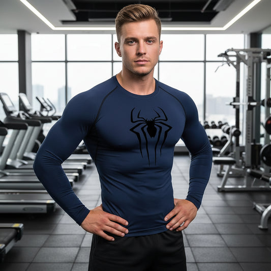 Men's Spider Print Long Sleeve Compression Shirt