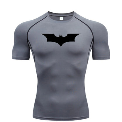 Men's Bat Print Compression Shirt - Performance Running & Gym T-Shirt