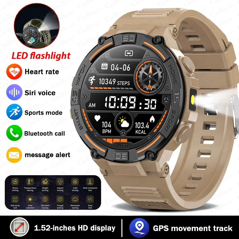 Military Rugged Smart Watch - HD Screen with Flashlight