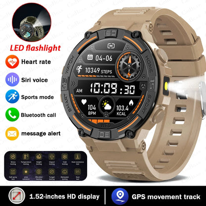 Military Rugged Smart Watch - HD Screen with Flashlight