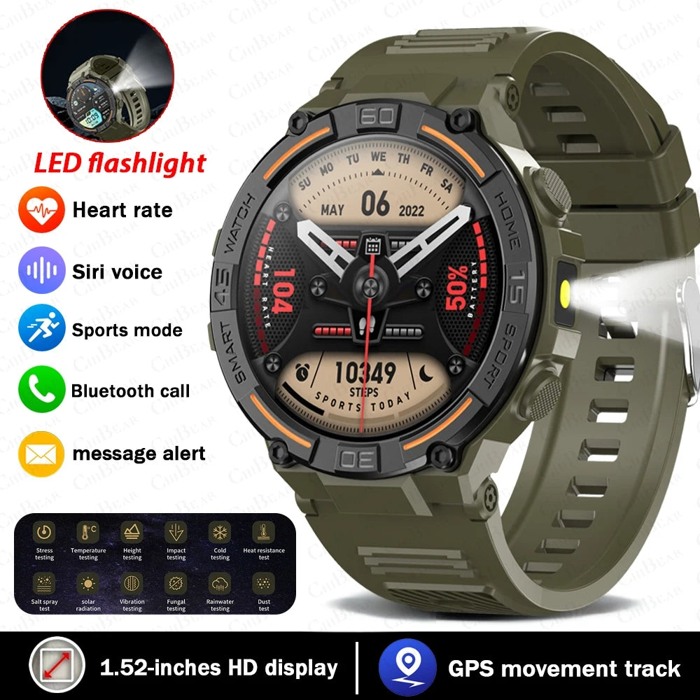 Military Rugged Smart Watch - HD Screen with Flashlight