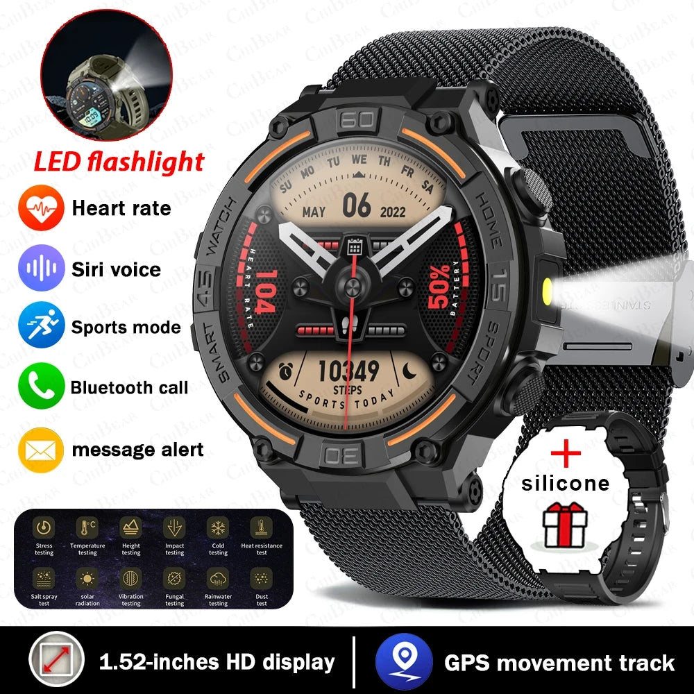 Military Rugged Smart Watch - HD Screen with Flashlight