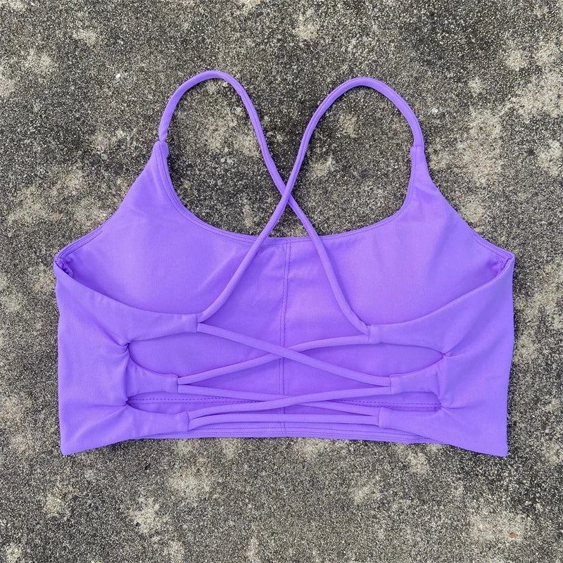 Cross-Back Strappy Sports Bra - Padded Low-Impact Yoga Top