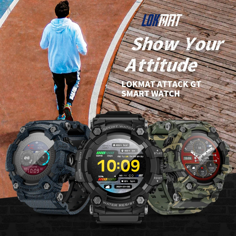 LOKMAT Attack-GT Rugged Smart Watch - Waterproof with Flashlight