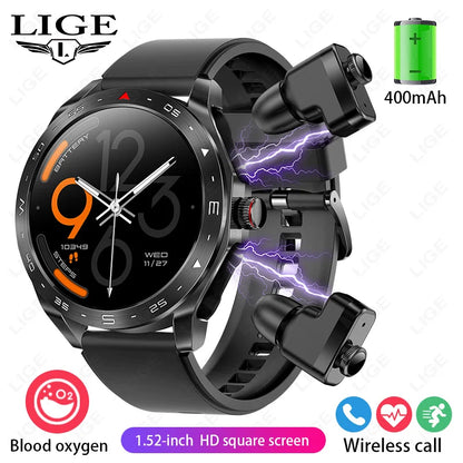 LIGE 2-in-1 Smart Watch with Earbuds - AMOLED Fitness Tracker