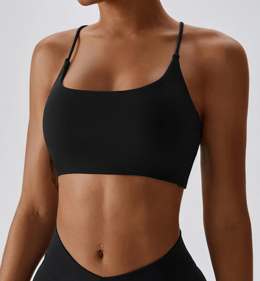 Cross-Back Strappy Sports Bra - Padded Low-Impact Yoga Top