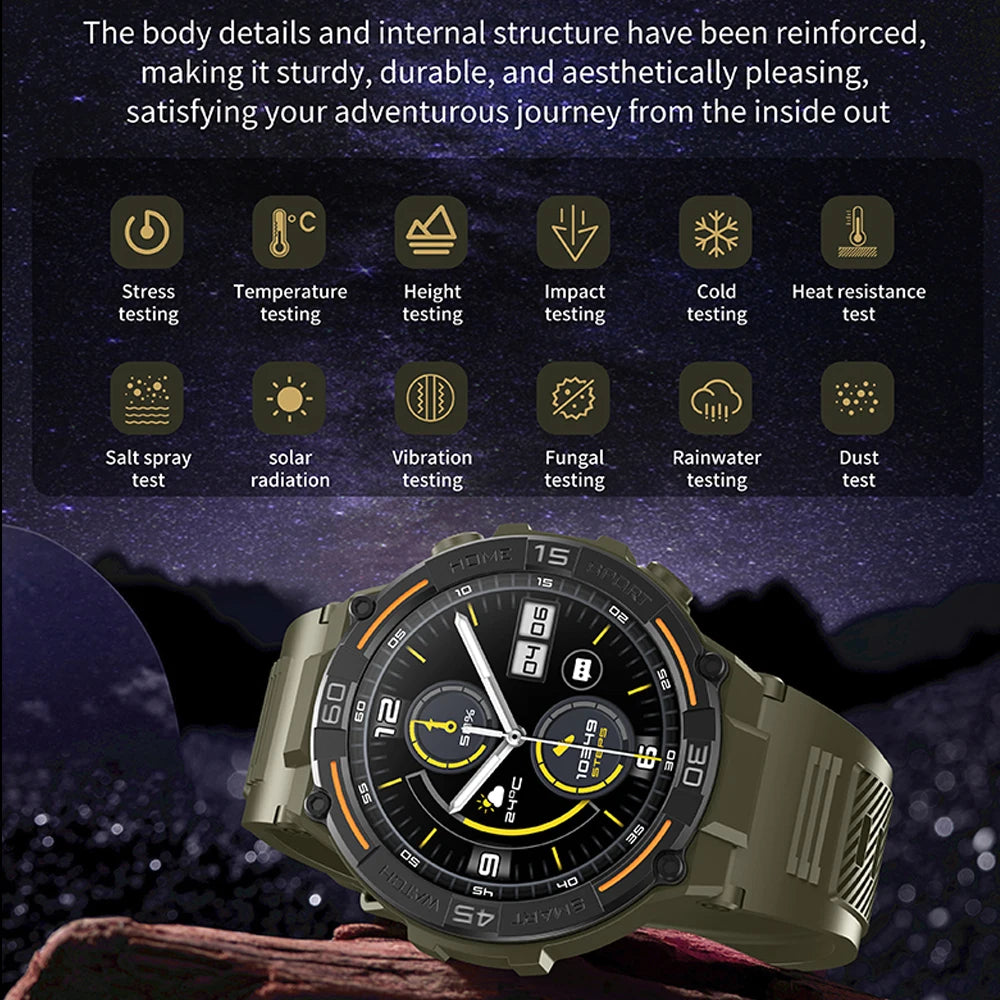 Military Rugged Smart Watch - HD Screen with Flashlight