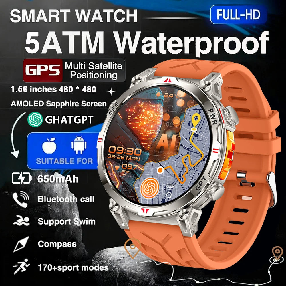 Military GPS Smart Watch - 5ATM Waterproof Rugged Tracker