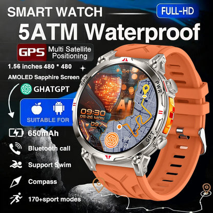 Military GPS Smart Watch - 5ATM Waterproof Rugged Tracker