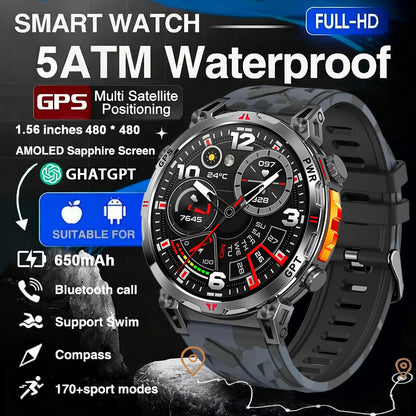 Military GPS Smart Watch - 5ATM Waterproof Rugged Tracker