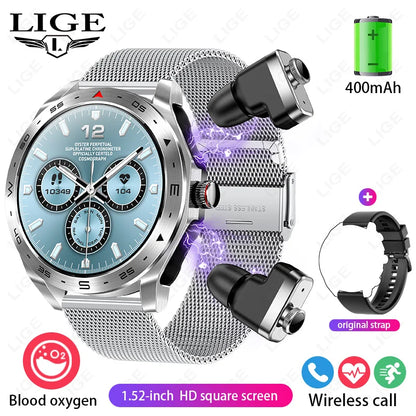 LIGE 2-in-1 Smart Watch with Earbuds - AMOLED Fitness Tracker