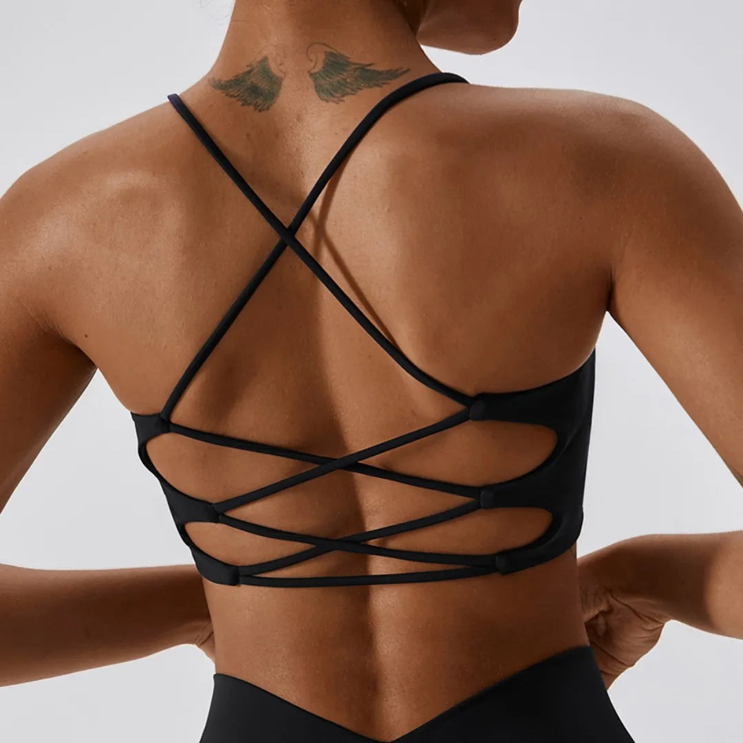 Cross-Back Strappy Sports Bra - Padded Low-Impact Yoga Top