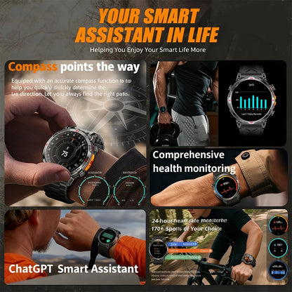 Military GPS Smart Watch - 5ATM Waterproof Rugged Tracker